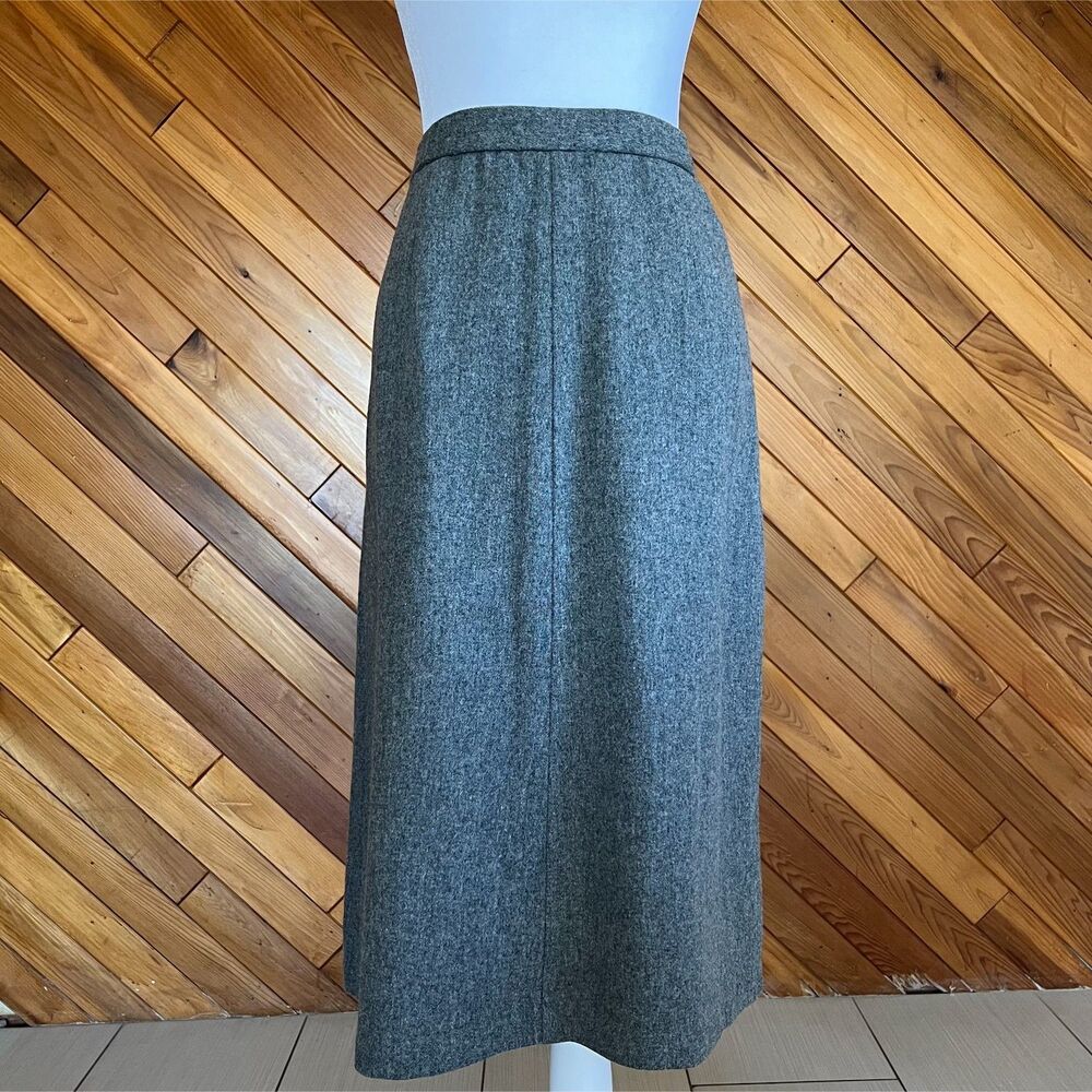 Vintage Gray Wool A-Line Midi Skirt